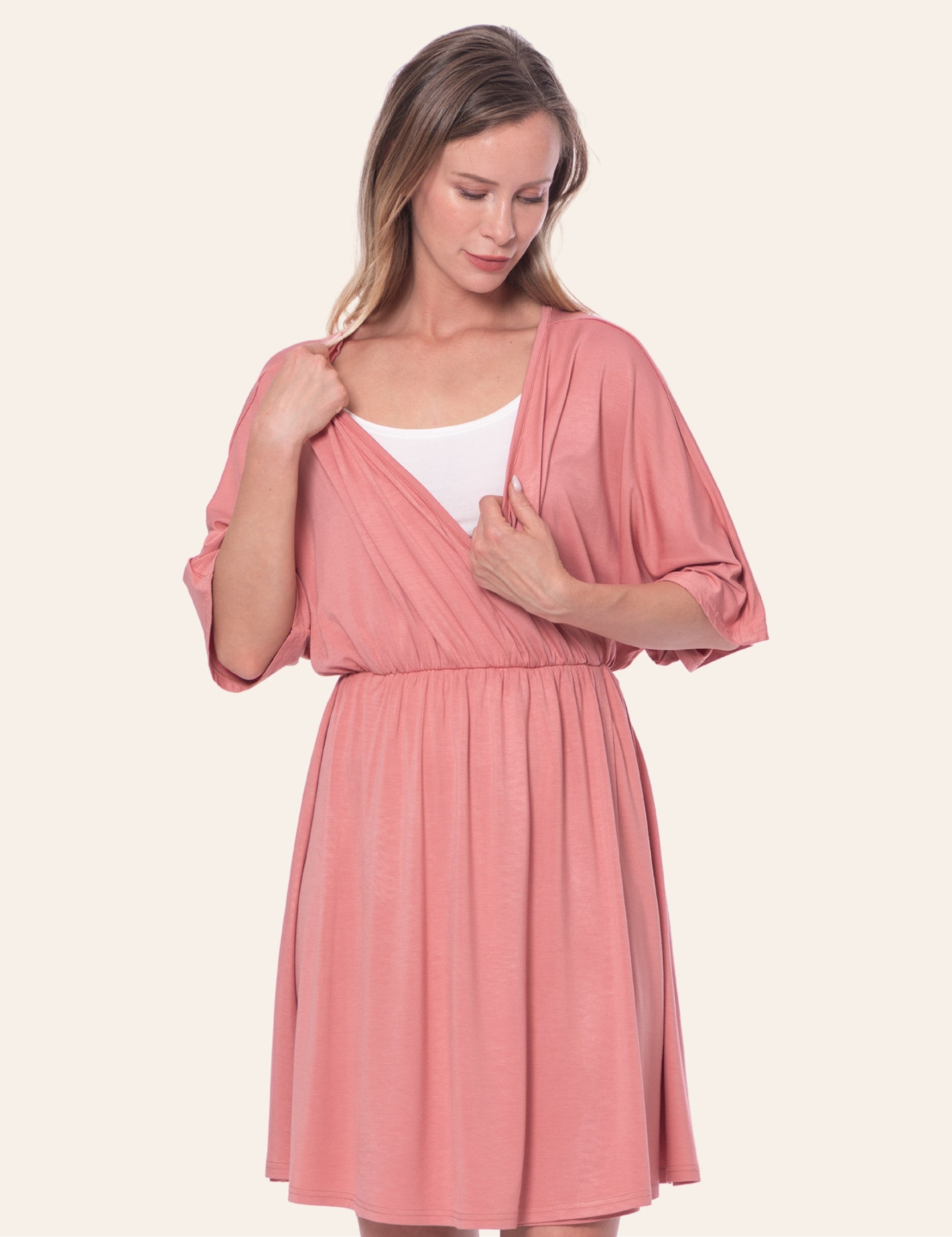 Pink Maternity Dress | V Neck | Premium Viscose | Labor and Delivery Gown Size 2XL | Ideal New Mom Gift | My Little Zone Pink Maternity Dress | V Neck | Premium Viscose | Labor and Delivery Gown Size 2XL | Ideal New Mom Gift | My Little Zone