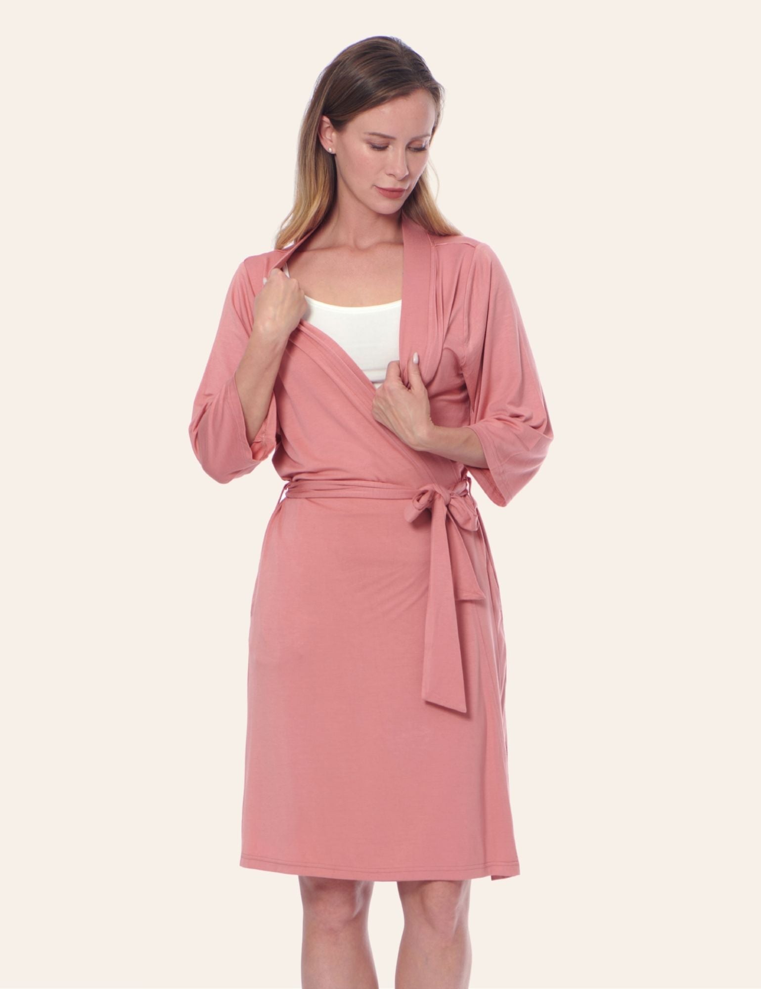 Pink Maternity Robe for Hospital | Premium Viscose | V Neck & Belt | Luxury Robes for Women Size 3XL Pink Maternity Robe for Hospital | Premium Viscose | V Neck & Belt | Luxury Robes for Women Size 3XL