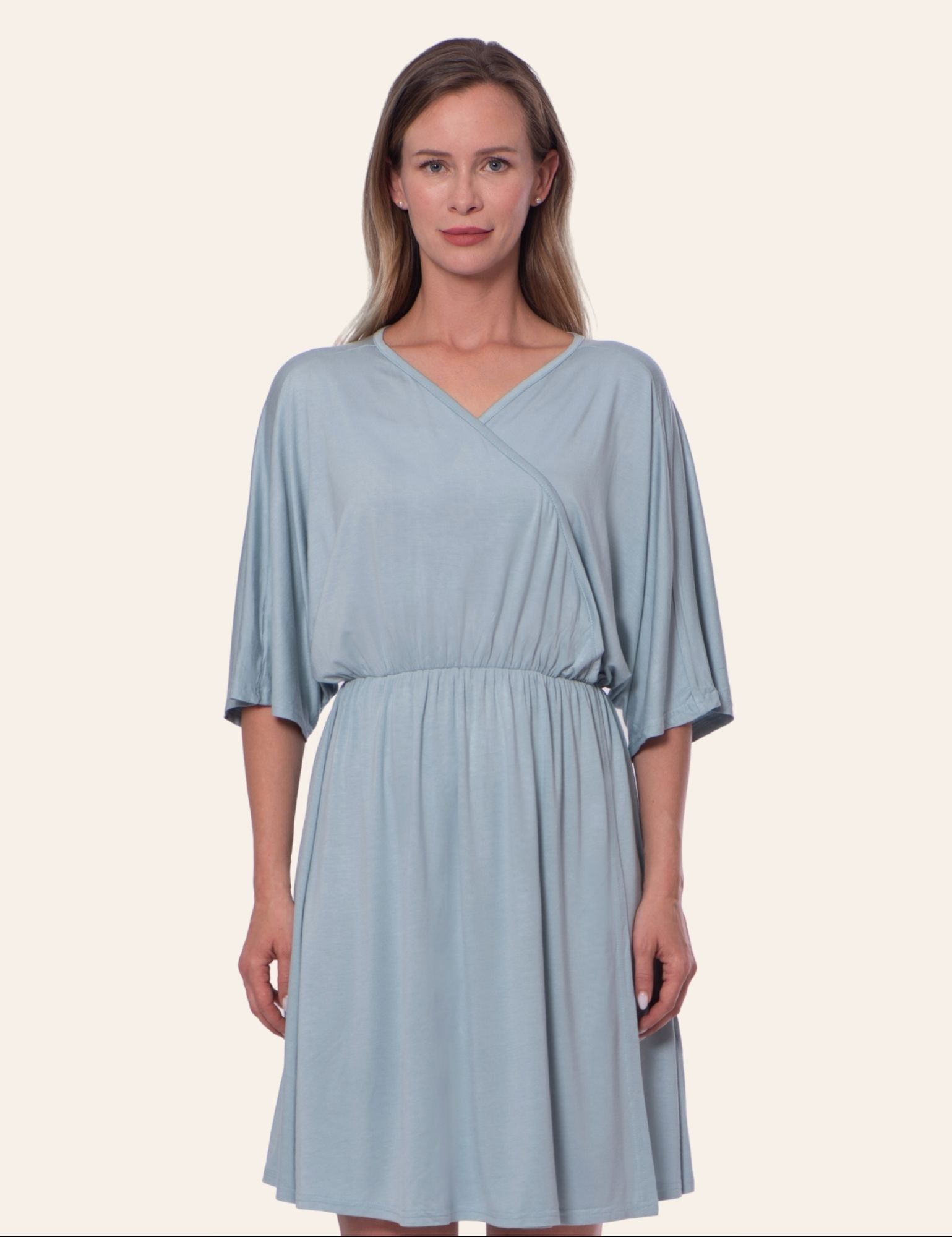 Blue Maternity Dress | V Neck | Premium Viscose | Labor and Delivery Gown Size M | Nursing Dress