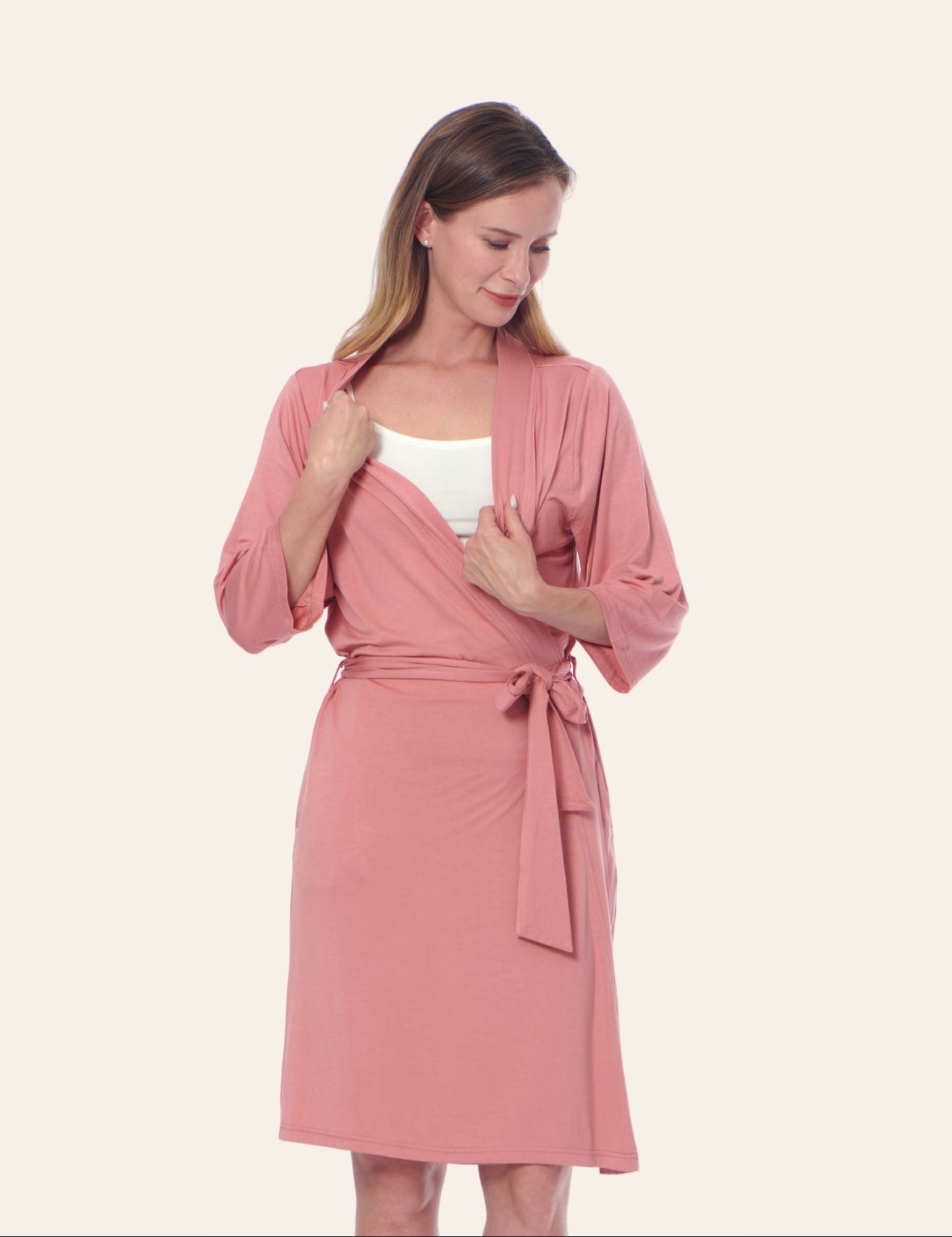 Pink Maternity Robe for Hospital | Premium Viscose | V Neck & Belt | Luxury Robes for Women Size 3XL