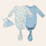 Botanical Blue Knotted Baby Gowns, 2 Pc