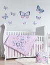 My Little Zone - 5 Piece Butterfly Crib Bedding Set for Baby Girls (White & Light Pink)