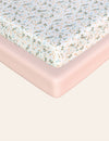 My Little Zone - Jersey 2-Pack Pack N Play Sheets - 27"x39"x5" - Flower Collection (Pink - Floral)