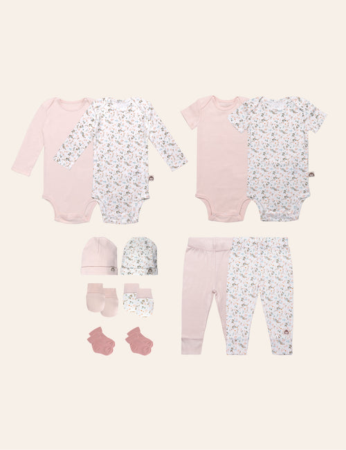 My Little Zone - 12-Pieces Baby Essentials Set - Flower Collection (hat, mitten, footie)