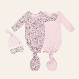 Botanical Pink Knotted Baby Gowns, 2 Pc