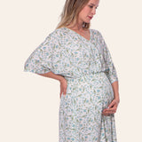 Blue Maternity Dress, Nursing Dress - Botanical Collection - Print Blue