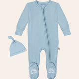 Neutral Blue Viscose Baby Footie Pajamas