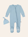 My Little Zone -  Zipper Footie - Botanical Collection - Solid Blue