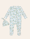 My Little Zone -  Zipper Footie - Botanical Collection - Print Blue