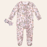Botanical Pink Ruffled Baby Sleeper Footie