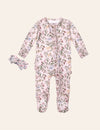My Little Zone - Ruffled Zipper Footie - Botanical Collection - Print Pink - Newborn