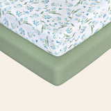 Neutral Green Bassinet Sheets Fitted, 2 Pc