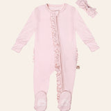 Pink Ruffled Baby Sleeper Footie