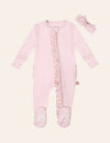 My Little Zone - Ruffled Zipper Footie - Botanical Collection - Solid Pink