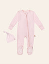 My Little Zone -  Zipper Footie - Botanical Collection - Solid Pink