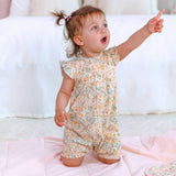 Floral Short Sleeve Baby Girl Rompers, 2 Pc