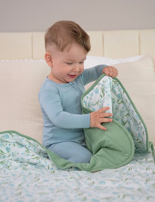 My Little Zone - 2-Sided Cotton Blanket - Botanical Collection - Blue