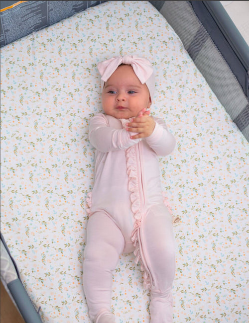 My Little Zone - Jersey 2-Pack Pack N Play Sheets - 27"x39"x5" - Flower Collection (Pink - Floral)