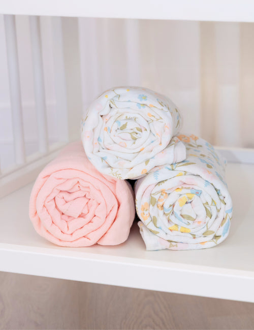 My Little Zone - 3-Pack Muslin Swaddle Blankets - Flower Collection