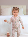 My Little Zone - Baby Footless Zip Front Pajamas - Botanical Collection - Print Pink