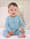 My Little Zone - Baby Footless Zip Front Pajamas - Botanical Collection - Solid Blue