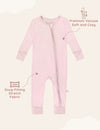My Little Zone - Baby Footless Zip Front Pajamas - Botanical Collection - Solid Pink