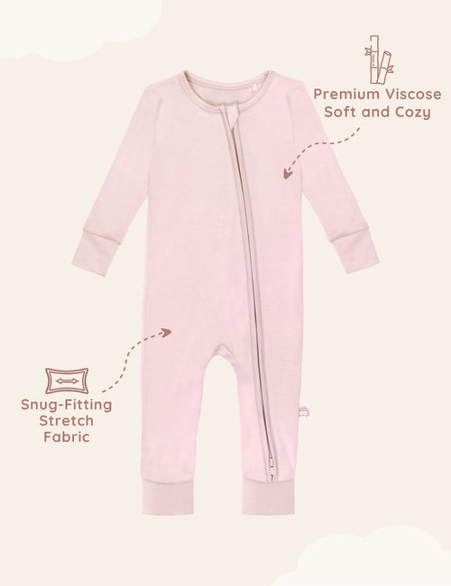 My Little Zone - Baby Footless Zip Front Pajamas - Botanical Collection - Solid Pink
