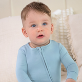 Neutral Blue Viscose Baby Footie Pajamas