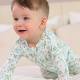 Botanical Blue Viscose Baby Footie Pajamas