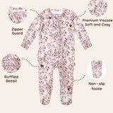 Botanical Pink Ruffled Baby Sleeper Footie