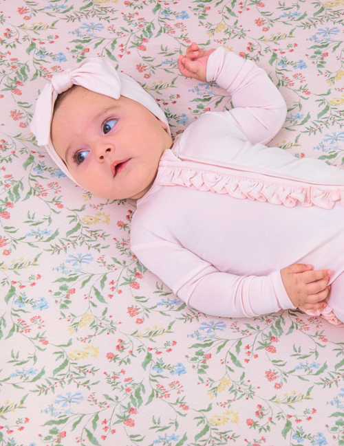 My Little Zone - Ruffled Zipper Footie - Botanical Collection - Solid Pink