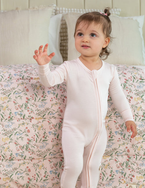 My Little Zone -  Zipper Footie - Botanical Collection - Solid Pink