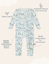 My Little Zone - Baby Footless Zip Front Pajamas - Botanical Collection - Print Blue - 12-18 Months