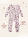 My Little Zone - Baby Footless Zip Front Pajamas - Botanical Collection - Print Pink
