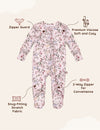 My Little Zone -  Zipper Footie - Botanical Collection - Print Pink