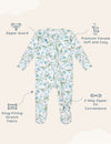 My Little Zone -  Zipper Footie - Botanical Collection - Print Blue