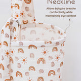 Muslin nursing cover with a boned neckline, designed to allow airflow and eye contact during breastfeeding.