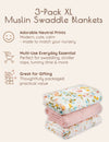My Little Zone - 3-Pack Muslin Swaddle Blankets - Flower Collection