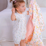 Floral Short Sleeve Baby Girl Rompers, 2 Pc