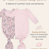 Botanical Pink Knotted Baby Gowns, 2 Pc