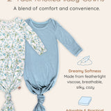 Botanical Blue Knotted Baby Gowns, 2 Pc