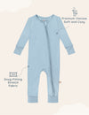 My Little Zone - Baby Footless Zip Front Pajamas - Botanical Collection - Solid Blue