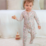 Botanical Pink Viscose Baby Footie Pajamas