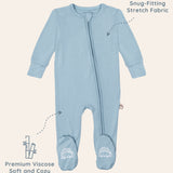 Neutral Blue Viscose Baby Footie Pajamas