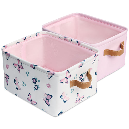 baby storage bins 2 piece, butterfly and solid pink storage bins