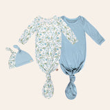 Botanical Blue Knotted Baby Gowns, 2 Pc