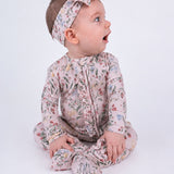 Botanical Pink Ruffled Baby Sleeper Footie