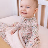 Botanical Pink Ruffled Baby Sleeper Footie