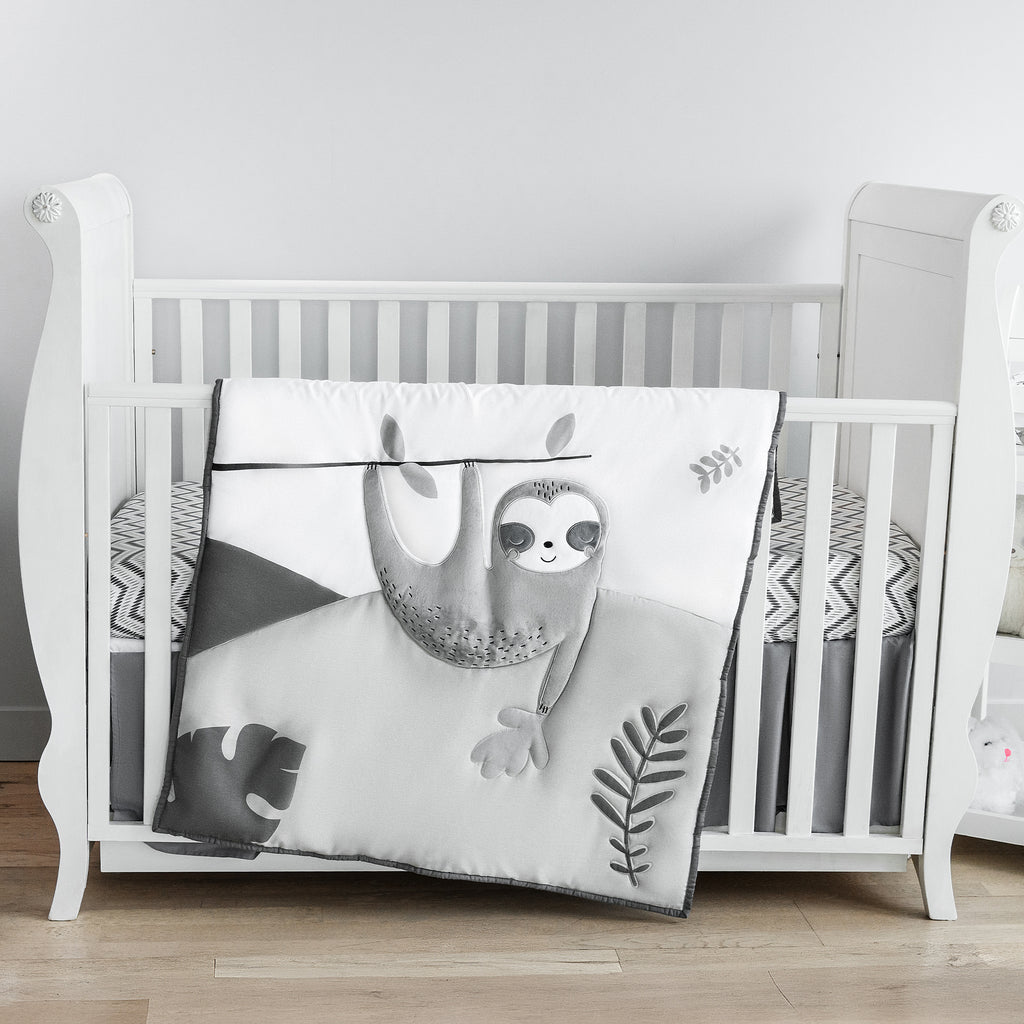 Grey and white crib recovering bedding