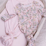 Botanical Pink Knotted Baby Gowns, 2 Pc